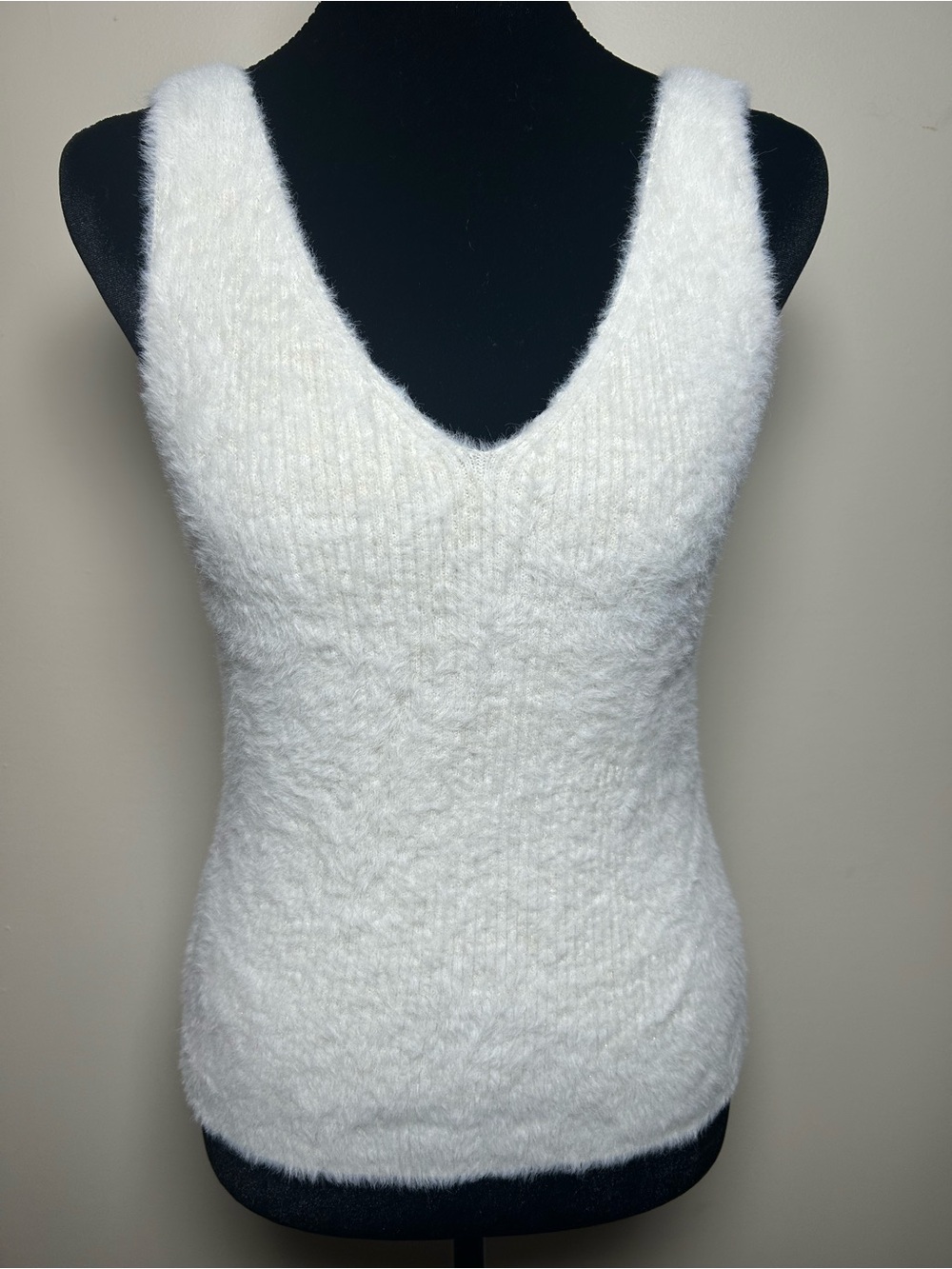 LOFT White Knit V-Neck Sleeveless Stretch Tank Top Women's XS Nylon Polyester